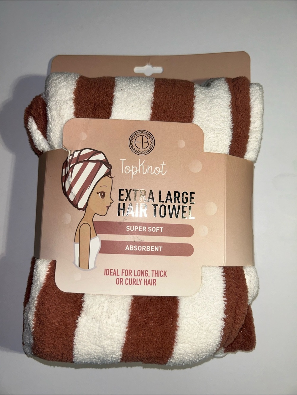 Topknot Extra Large Hair Towel - Rust & White Stripe